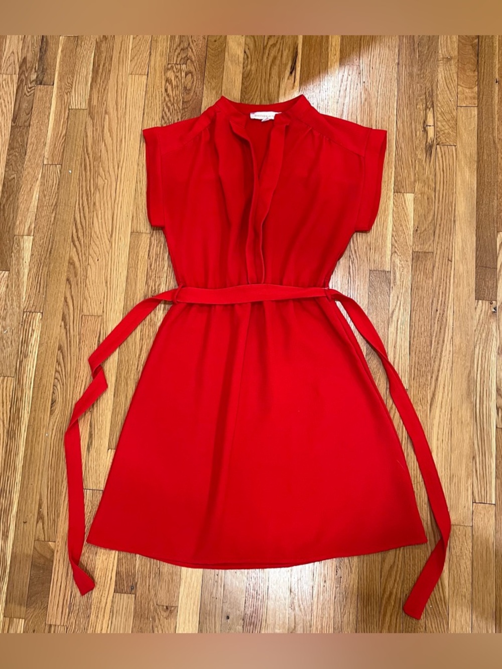 WOMENS XS RED TIE WAIST MIDI DRESS MONTEAU